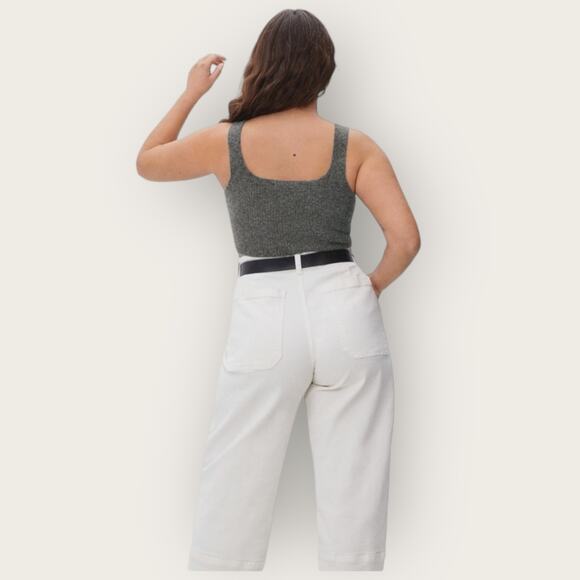 Everlane Cozy Cropped Tank Top Stretchable Wool Soft Ribbed Knit Neutral Grey XS - Picture 4 of 6